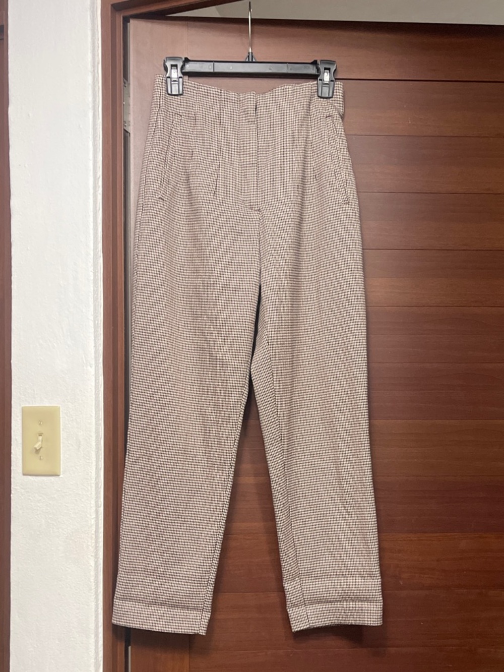 Zara Beige Plaid High-Waist Tailored Pants